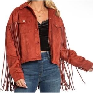 Juicy Couture Fringe Faux Suede Trucker Jacket Brown XS NWT Y2K Cowgirl